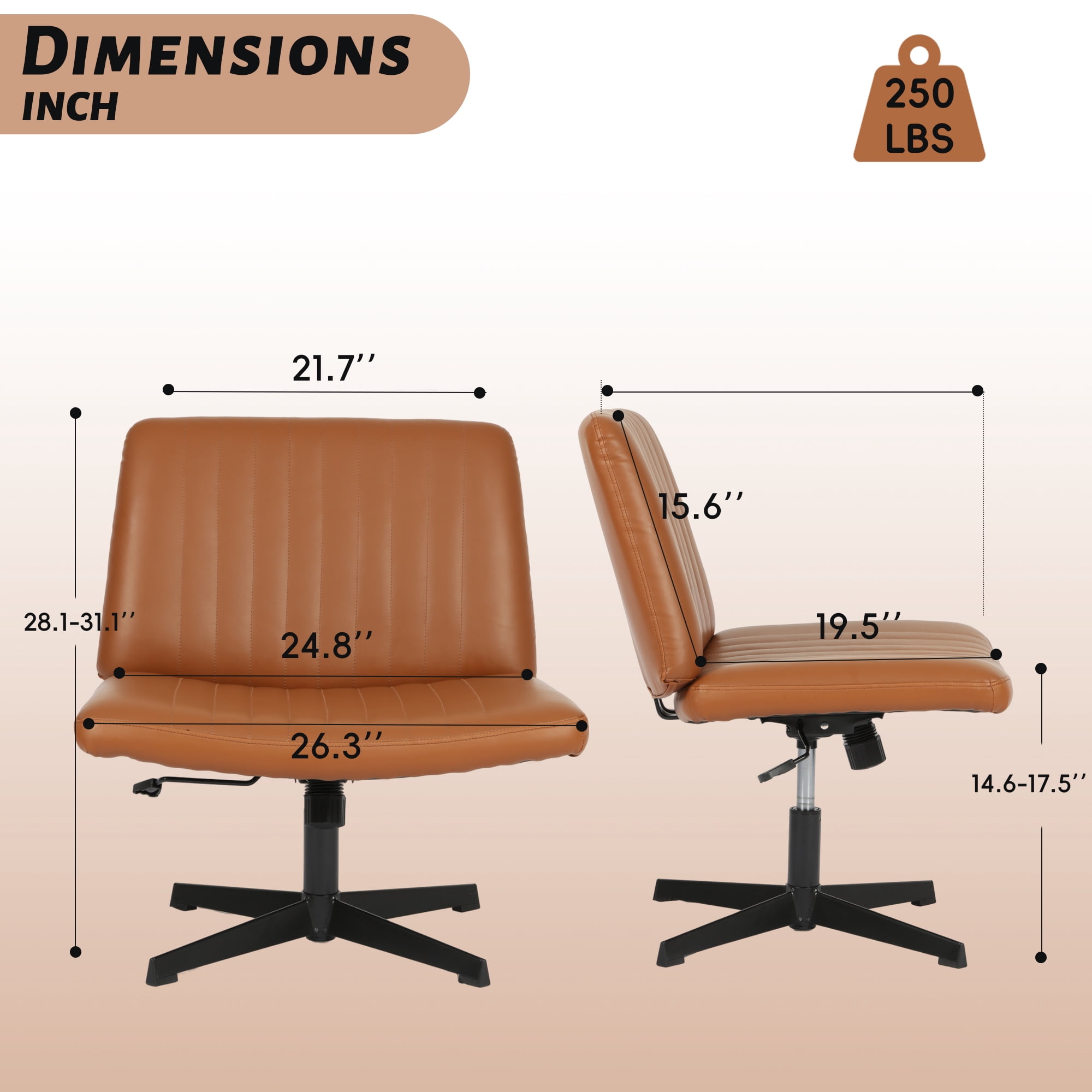 CL.HPAHKL Criss Cross Desk Chair, Height Adjustable Comfy Computer Task Chairs with Back No Wheels Armless Cross Legged Chair Modern Vanity Swivel Chair for Home Office Bedroom (1, Brown)