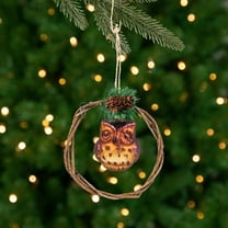 Northlight Glittered Owl in a Twig Wreath Glass Christmas Ornament - 5.25" -Brown