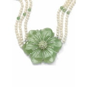 PalmBeach Jewelry 1.20 TCW Jade and Cultured Freshwater Pearl Necklace in .925 Sterling Silver