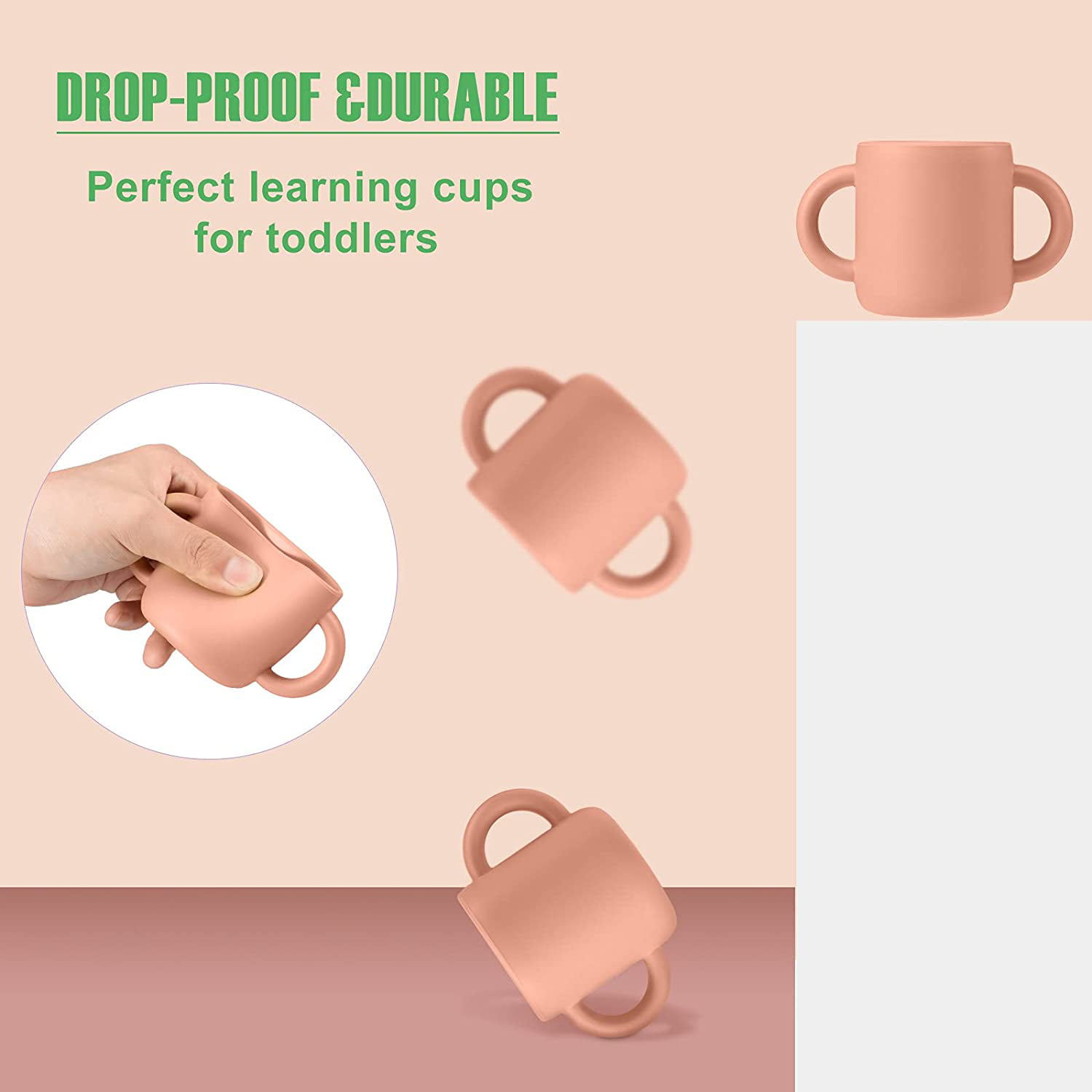 Helps Infant Develop Independent Drinking Skills Fast Two Handled Open Cup Safe for Baby Lime Silicone Training Cup for Infants and Toddlers Heat Resistant