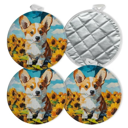 

4 PCS Pot Holders for Kitchen Potholders Sets with Hook for Oven Cooking Baking Corgi In Sunny Meadow