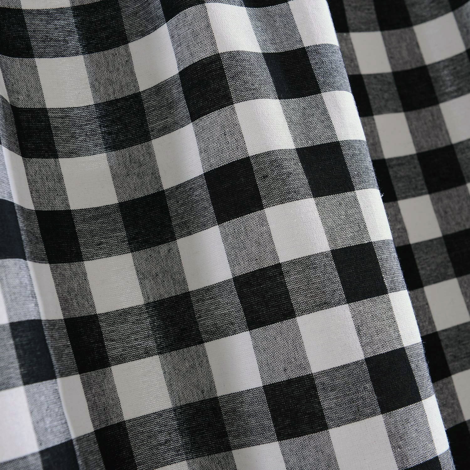 Woven Trends Farmhouse Curtains Kitchen Décor, Buffalo Plaid Shades, Classic Country Plaid Gingham Checkered Design, Farmhouse Décor, Window Curtain Treatments (Black, Tie-Up Shade)