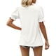 thumbnail image 4 of Bienvenido Mujeres Fruncido Puff Manga Top Cuello En V Color Puro Ajuste Suelto Casual Verano Jersey Camisa Blanco XL, 4 of 6