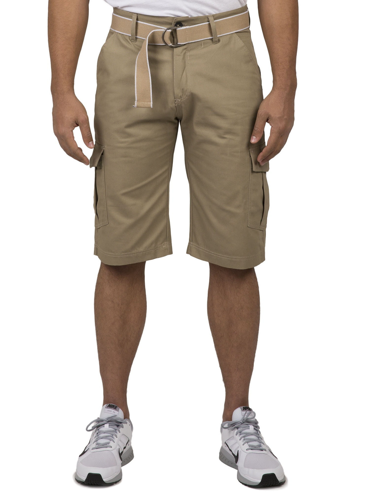 Vibes Men Khaki Cotton Canvas Cargo Shorts Matching Belt 13