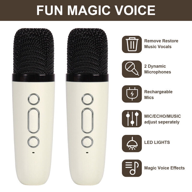 TOPCHANCES Mini Karaoke Machine for Kids, Portable Bluetooth Karaoke Speaker with 2 Wilreless Microphones and Dynamic Lights, Ideal Gifts for Girls Boys Home Party ( Beige )