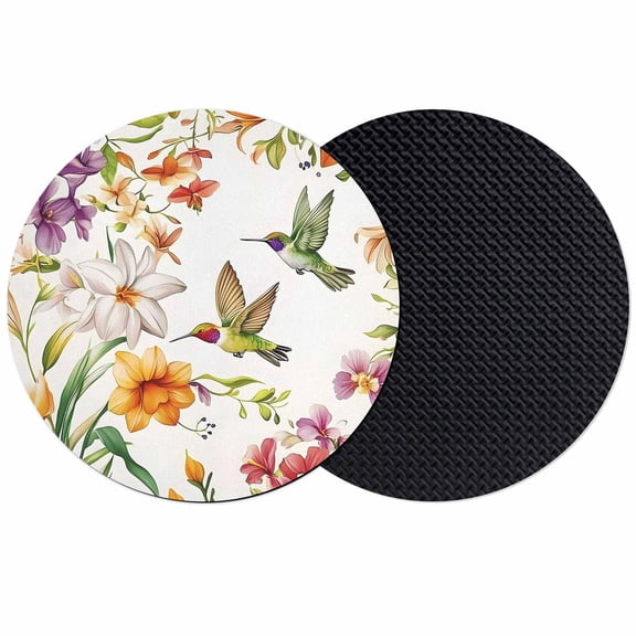 Watercolor Hummingbird Flowers Coasters for Drinks,Absorbent Non Slip Rubber Drink Coasters Set of 2 for Cup,Table,Bar,Home Decor, Retro Floral Leaf