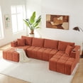 thumbnail image 3 of Leumius 132" U Shaped Sectional Sofa,Chenille Boneless Couch, Modern 4-Seat Upholstered Cloud Couch Sectional with Deep Seat and Cup Holders for Living Room,No Assembly Required,Orange, 3 of 12