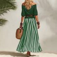 thumbnail image 6 of ClodeEU Women's 2 Piece Outfit ,Off Shoulder Ruffle Top and Striped Maxi Skirt Set with Belt Green,Women's Plus L, 6 of 8