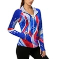 thumbnail image 2 of 250th Anniversary Patriotic Hoodie for Women - Vintage American Flag Sun Protection Jacket with Pockets, Full Zip Up Long Sleeve Athletic Cover Up for Independence Day Sky Blue XL, 2 of 6