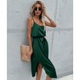 thumbnail image 2 of Solid Color Round Neck Tie Waist Round Hem Side Slit Dress for Women, 2 of 3