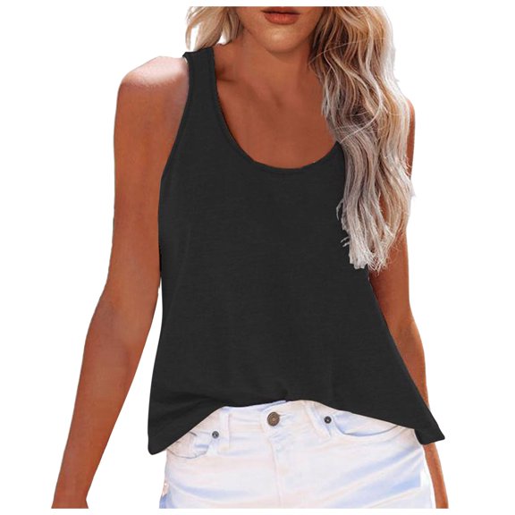 XIAONU Women's Basic Solid Tee Sleeveless Scoop Neck Loose Fit Lightweight Casual Daily Wear Tank Tops