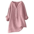 thumbnail image 1 of Women Loose Solid Linen Shirt Long Sleeve Button Up Mandarin Collar Top, 1 of 3