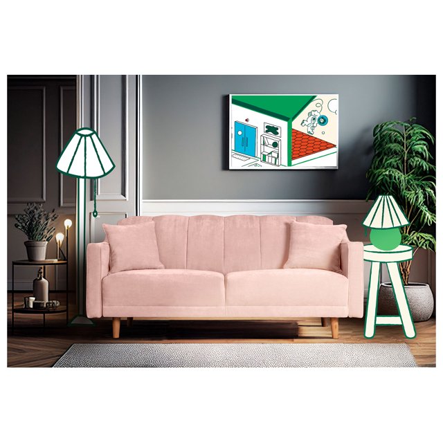 Sofá Cama de Velvet Palo de Rosa Makora Modelo Annika con Memory Foam