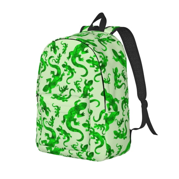 Ratiio Green Lizard Print Canvas Backpack for Women & Men Retro Aesthetic Rucksack Basic Backpack for High School/College Students Travel Laptop Bag