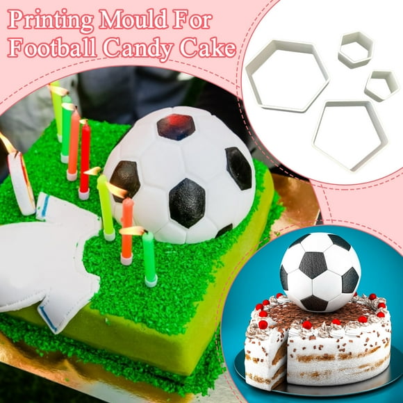 EARKITY Soccer Ball Cookie Cutter, Hexagon Cookie Cutter, Football Cake Decorations, 4 Sizes Geometric Biscuit Cutters Sandwiches Pastry Cutter for Birthday Cake Cupcake Decorating Tools