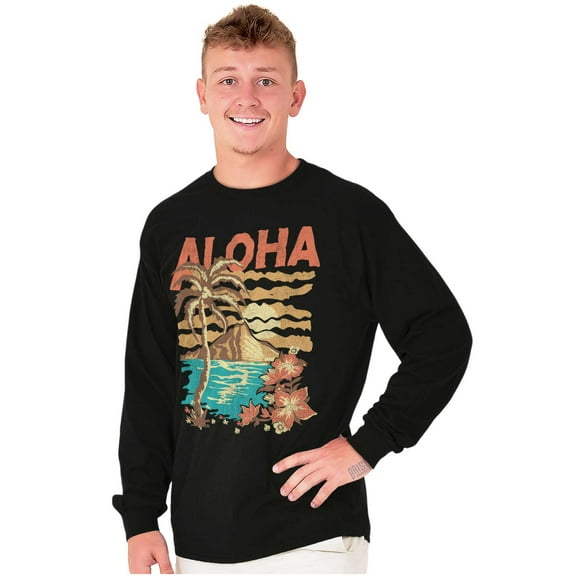 Vintage Aloha Hawaii Beach Flower Long Sleeve TShirt Men Women Brisco Brands S