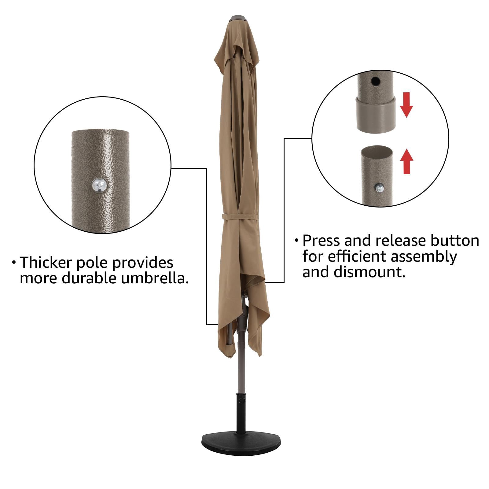 7.5’by 4’ Patio Umbrella with Outdoor Umbrella Base, Half Rectangular Outdoor Umbrella with Crank, Heavy-Duty Resin Patio Umbrella Base Included, Beige