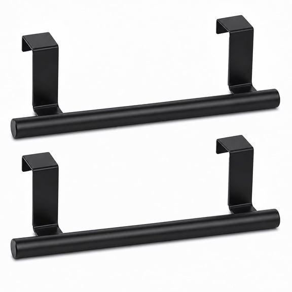 2 Packs Over The Door Towel Rack,Stainless Steel Towel Holder and Washcloth Rack, 9in Over The Cabinet Hand Dish Towel Bar for Bathroom Kitchen Living Room Bar Holder Cupboard Blackt