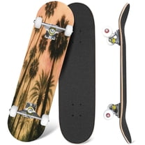 31'' Complete Skateboard 7 Layer Canadian Maple Double Kick Deck Skateboards Palm tree Skate Board for Beginner Adult Gifts