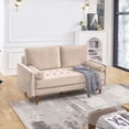 thumbnail image 2 of 69 Inch Wide Upholstered Two Cushion Sofa with Bolster Pillows in Beige Velvet, 2 of 14