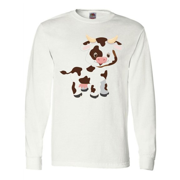 Inktastic Cute White Holstein Cow with Brown Spots Long Sleeve T-Shirt