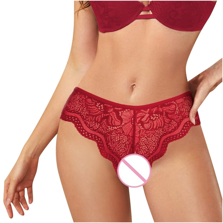 Efsteb Thongs for Women Plus Size Lingerie Breathable Underwear Ropa  Interior Mujer Transparent Sexy Comfy Panties Ladies Lace Hollow Out Underwear  G Thong Low Waist Briefs Wine 