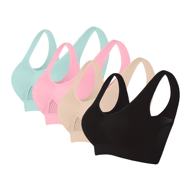 Xfvqtps 4PC Sports Bras for Women Breathable Mesh Back Hollow out Standard Strap Padded Elastic Pullover Color Block Comfortable Yoga Bra Multicolor-11