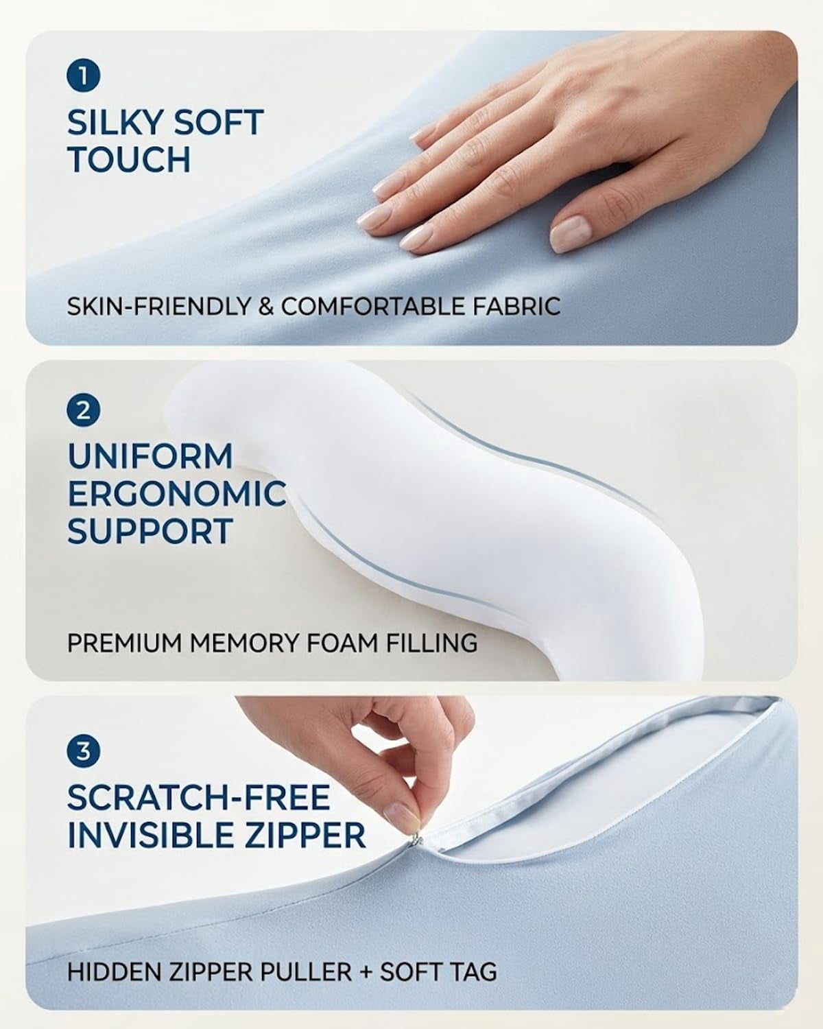 Pea Pod Body Pillow for Adults, Ergonomic Curve Cooling Pillow for Side Sleepers, Keeps Hips, Knees and Spine Aligned, Memory Foam Full Body Support Long Pillow with Washable Cover