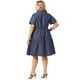 thumbnail image 5 of Women's Plus Size Jean Dress Turndown Collar Elastic Back Button Short Sleeve Denim Dress Blue 1X, 5 of 7
