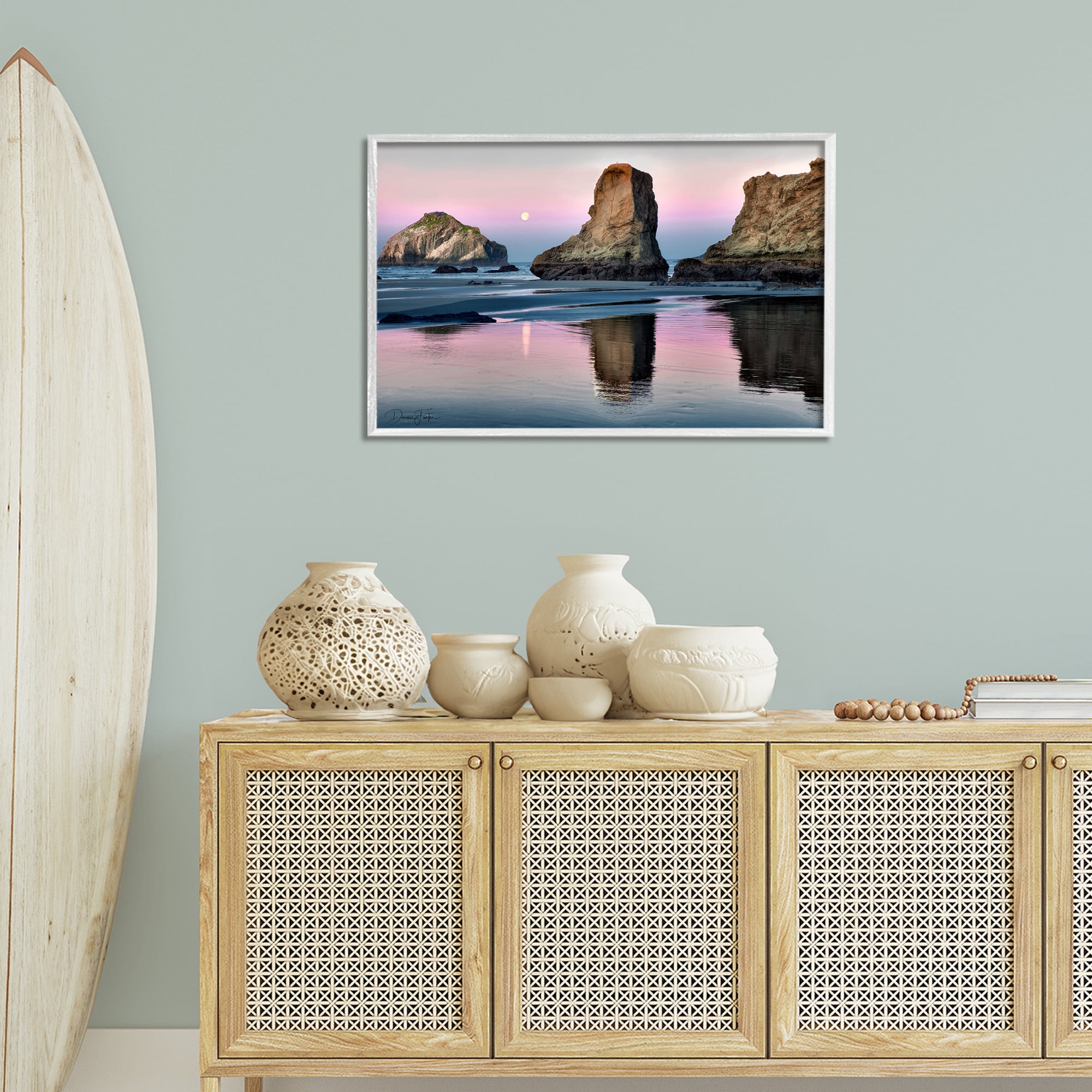 Stupell Industries Moonlit Beach Cliffs Landscape Photography White Framed Art Print Wall Art, 30 x 20