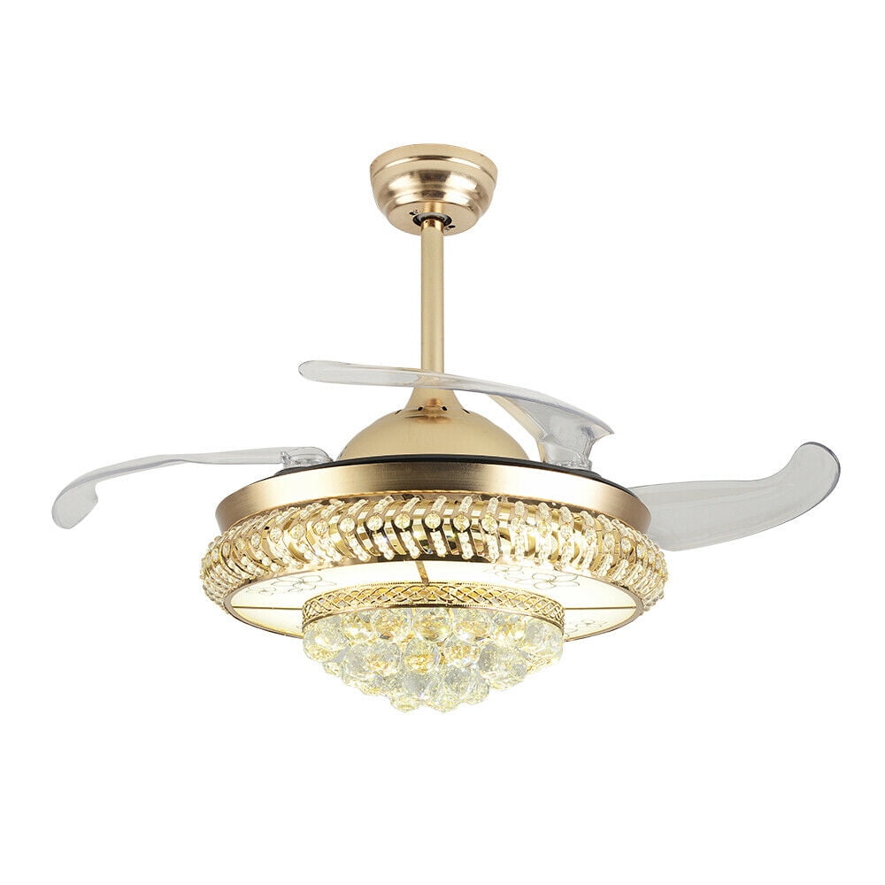 36" LED Ceiling Fan Lamp Retractable Chandelier Fan Dimmable 3 Color