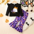 thumbnail image 2 of Bellafa Baby Girl Halloween Outfit Ruffle Long Sleeve Crew Neck Pumpkin Ghost Print Tops Shirt+ Bell Bottoms Toddler Fall Outfits, 2 of 9