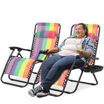 Magshion 29" Patio Zero Gravity Chair Set of 2, Folding Adjustable Reclining Beach Lawn Lounger with Pillow and Cup Holder, Rainbow