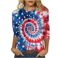 thumbnail image 2 of VKOYWKM American Flag Tshirts Shirts for Women 4th of July Tops Patriotic Star Stripe Graphic T Shirts 3/4 Sleeve Crew Neck Red White and Blue Blouse, 2 of 5