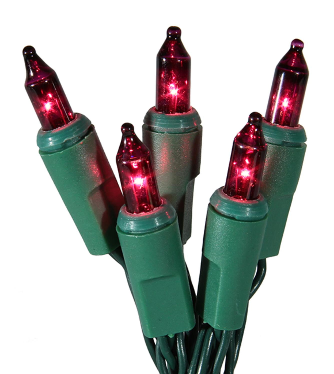 Set of 10 Battery Operated Pinkish Purple Mini Christmas Lights Green
