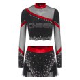 thumbnail image 3 of TiaoBug Women's 2 Piece Cheerleading Outfits Long Sleeve Crop Tops & Dance Skirt Set for Musical Rave Party Red S, 3 of 7