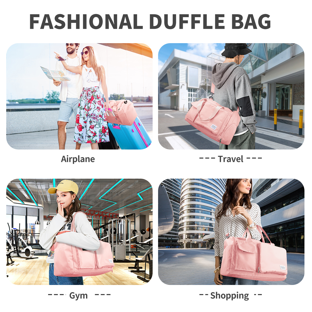 Travel Duffel Bag for Women, Foldable Weekender Overnight Bag with Shoe ...