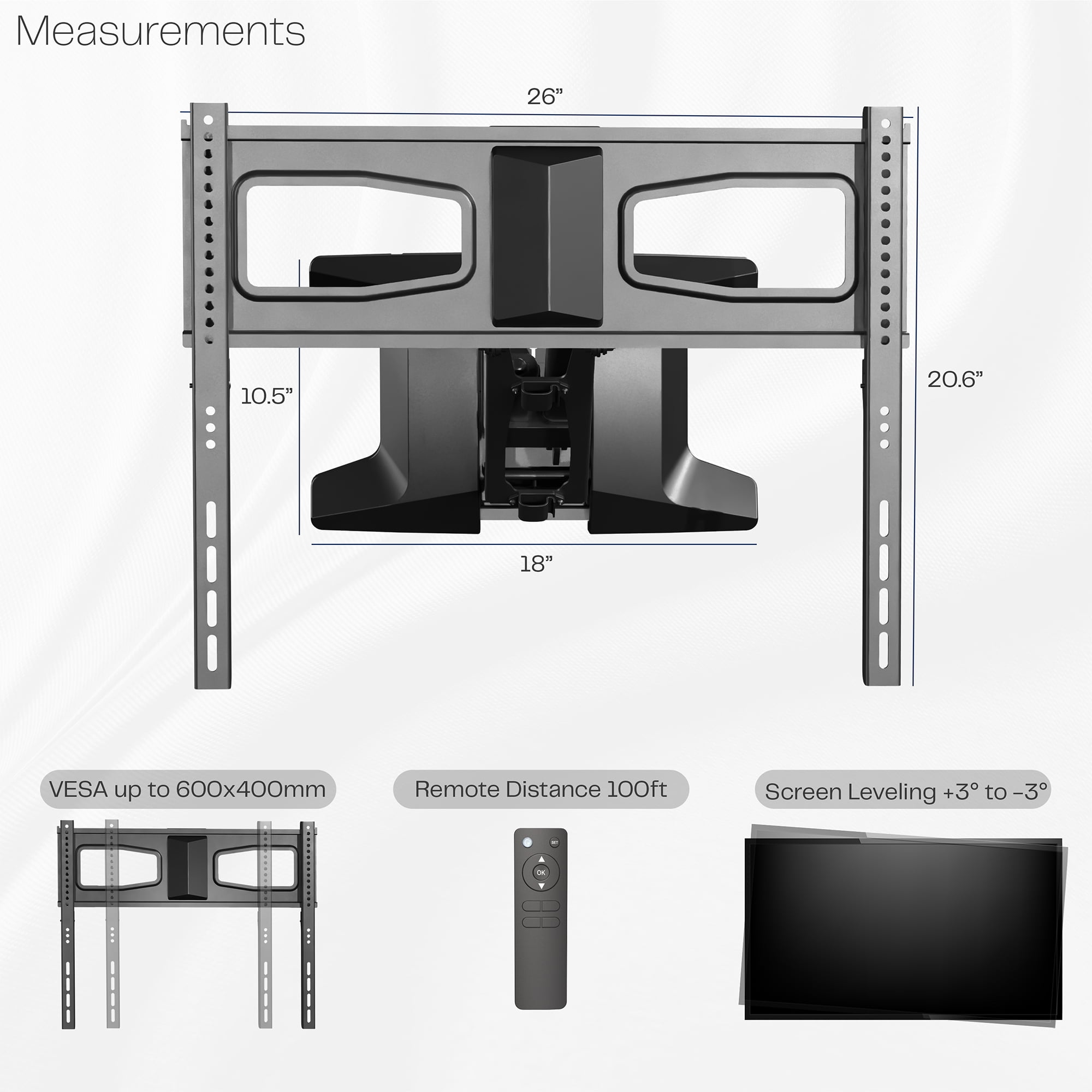 VIVO Black Electric Adjustable TV Above Fireplace Mount for 37" to 70" Screens