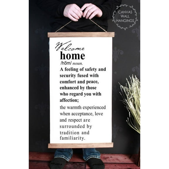 Wood, Canvas Print Welcome Home Description Wall Décor Hanging Sign 15x26-Inch