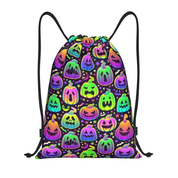 Drawstring Backpack - colorful halloween pumpkins Splash Proof Small Drawstring Gym Bag for Women Men, Cinch Sports String Bag Backpack for Travel Swimming Beach
