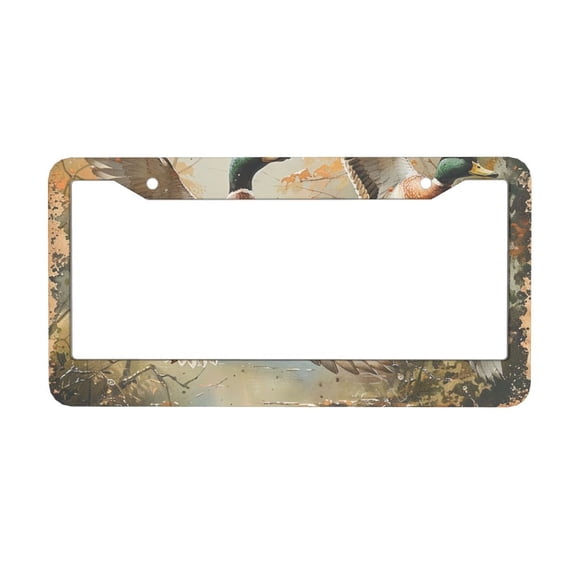 Mallards Duck Cute Hunting Vintage Aluminum Car License Plate Frames Covers 2 PCS Automotive Exterior Accessories