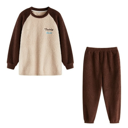 

Breampot Pajamas Women Autumn And Winter Flannel Padded Plus Velvet Home Clothing Vests Couples Home Clothing Suit Coffee L