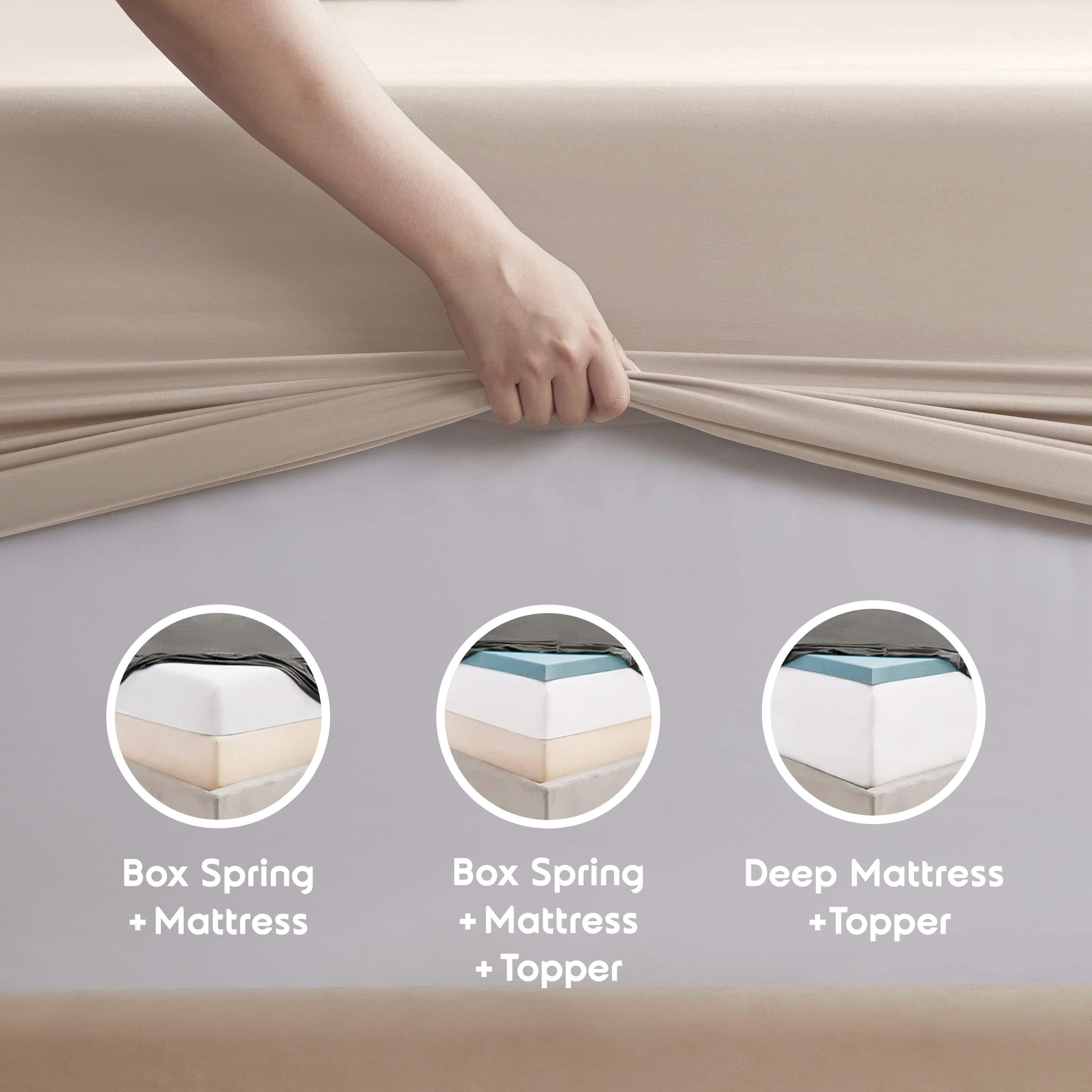 LammaLoe Extra Deep Pocket Twin Sheets set, Fits 18"-24" Mattress, 4 Piece Soft Microfiber Bed Sheet Sets, Beige Cream