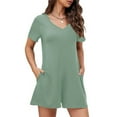 thumbnail image 2 of QATAINLAV Women's Summer Short Sleeve V Neck Short Jumpsuits Solid Casual Athletic Onesie Shorts Loose Wide Leg Romper with Pockets Mint Green L Sales for Today, 2 of 9