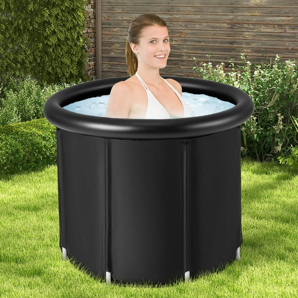 CRS Baignoire pliable pour adulte XXL - Noir - 158 x 60 x 53 cm - Avec coussin pliable