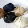 thumbnail image 4 of Straw Hat Ventilated Hollow  Collapsible Western Cowboy Beach Hat Photo Props, 4 of 10