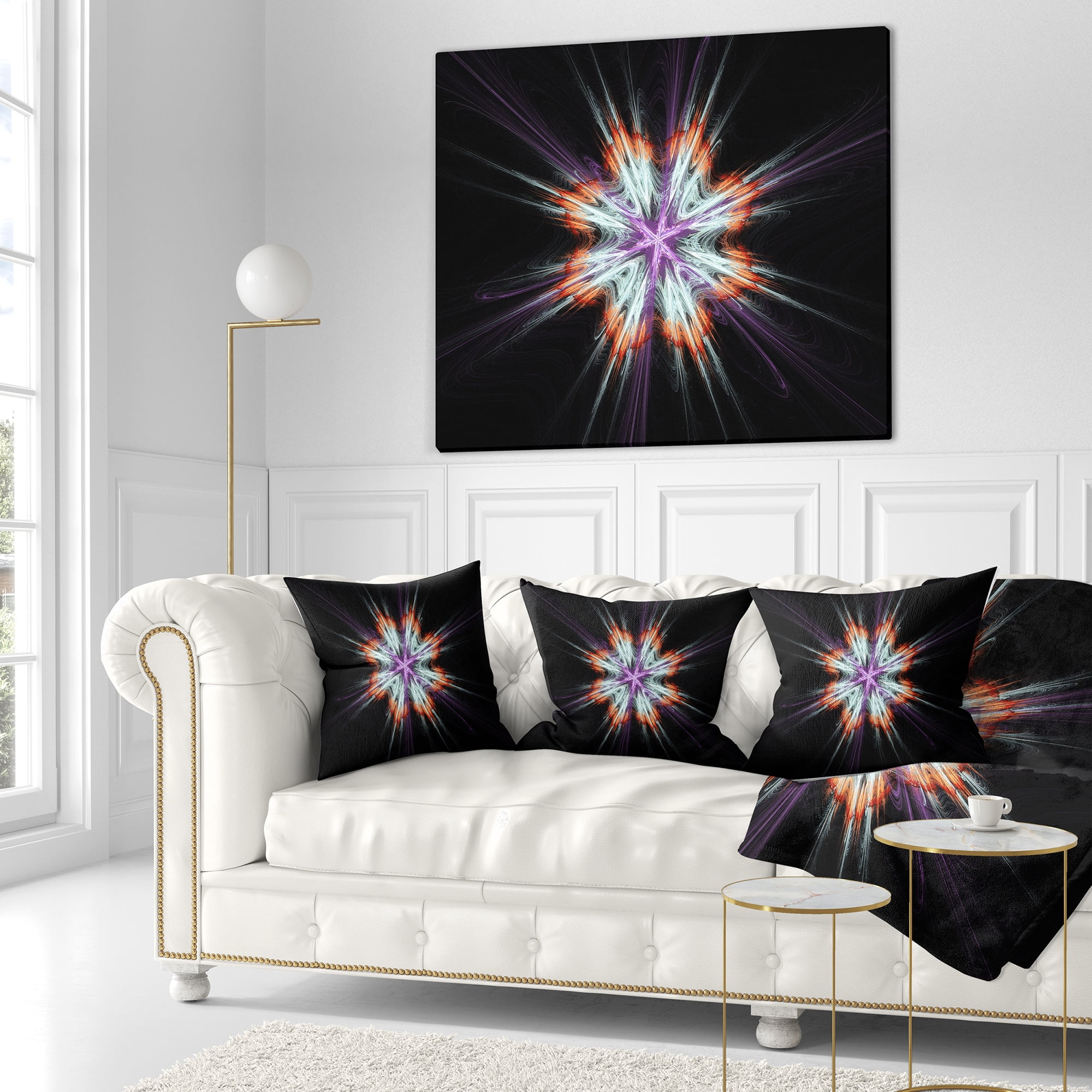 Designart Abstract Flowers on Black Background - Flower Throw Pillow - 16x16