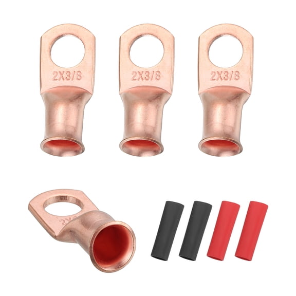 4 Pcs 3/8" Stud 2AWG Battery Cable End with 4pcs 2:1 Heat Shrink, Gold