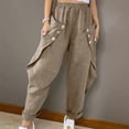 thumbnail image 2 of EDFBUYKRS Female Women Pants Casual Business Pants for Women Petite Fashion Women Loose Solid Linen Big Pockets Casual Pants S, 2 of 5