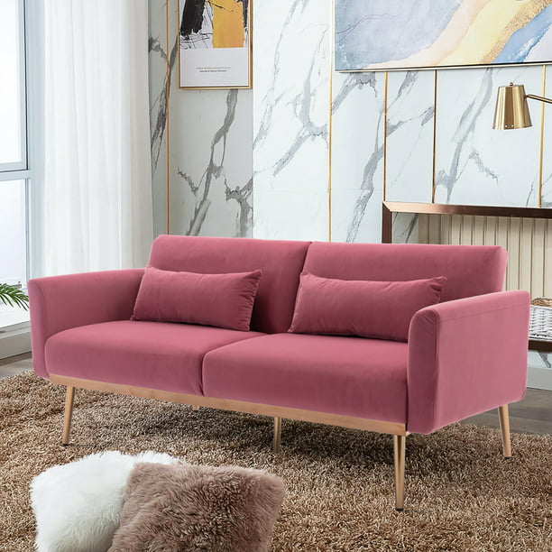 Openly element scam Stylish Upholstered Velvet Loveseat Couch For Bedroom Accent Sofa,Love seat  Armchair With Metal Feet,Pink - Walmart.com